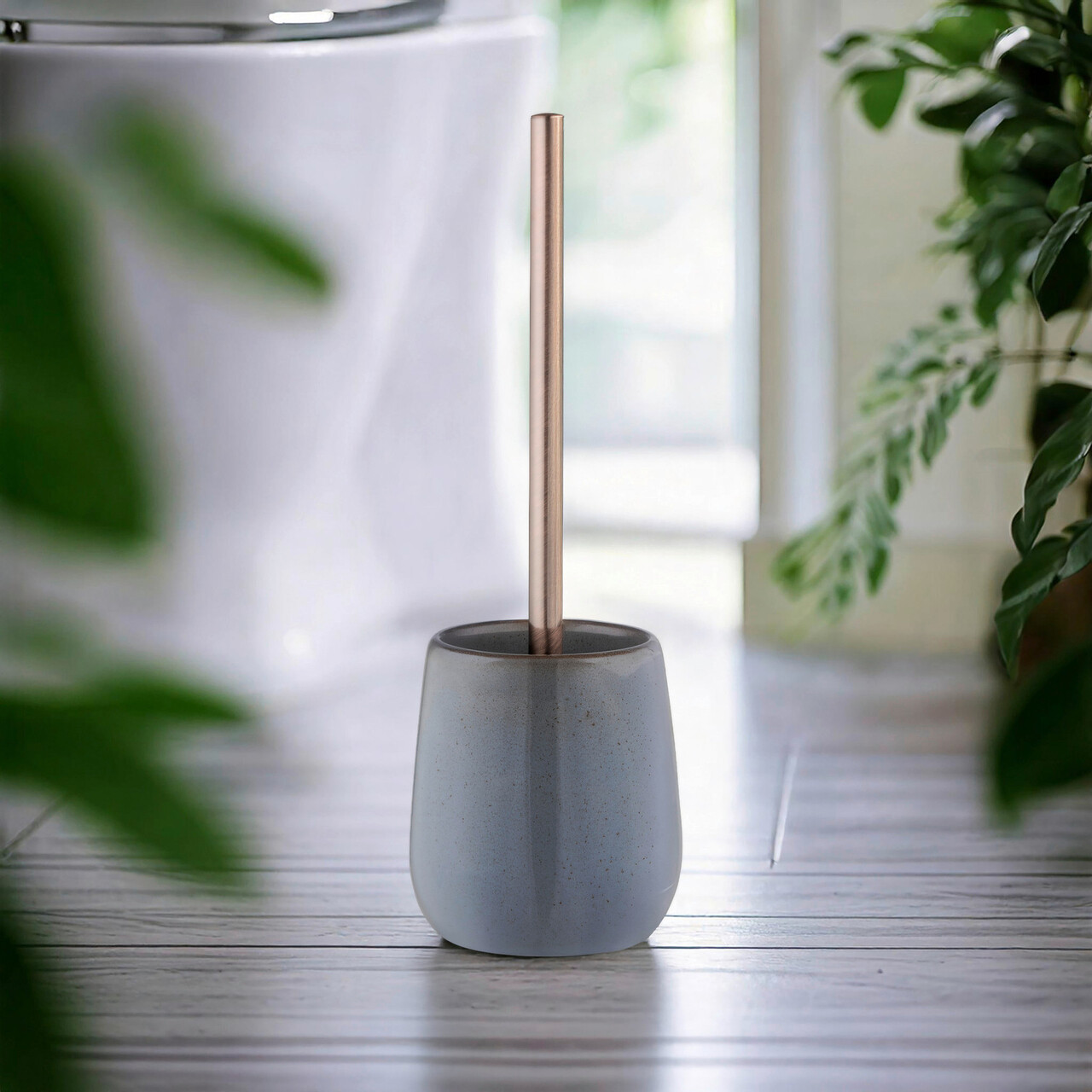 Perie pentru toaleta cu suport Sirmione, Wenko, 10.5x40 cm, ceramica/inox, gri - imagine 7